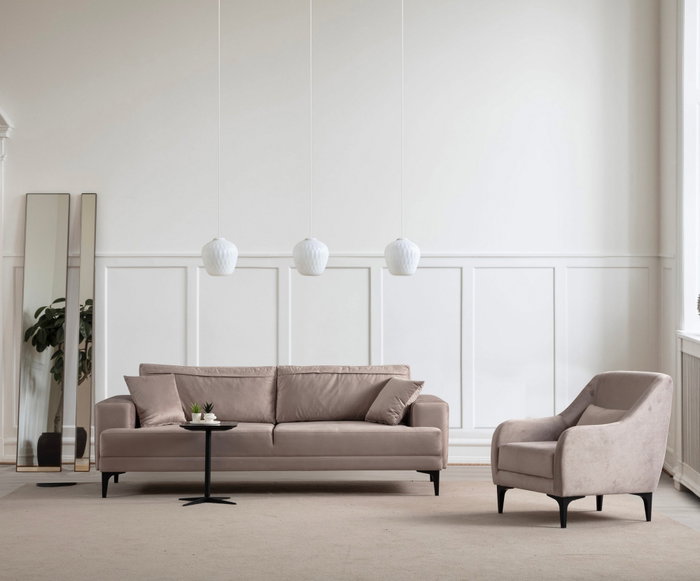 Atelier Del Sofa Sofá de 3 Plazas Astana - Beige | Confort y Elegancia para tu Salón | Estructura Madera Haya | Tejido Poliéster Lavable en Seco